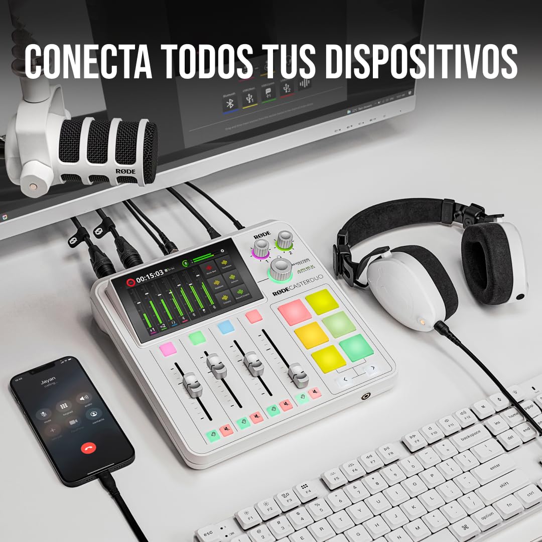 RØDE RØDECaster Duo RØDECaster Duo de RØDE, solución de producción de audio compacta todo en uno para podcasts, transmisiones, producción musical y creación de contenido (Blanco)