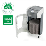 Leitz 83600000 - Destructora de Papel IQ OptiMax Office P5 Micro-Corte, Tritura 10-12 Hojas, Tecnología Única de Rotación y +33% de Capacidad de la Papelera, 35L (550xA4), Ultra-Silenciosa, Blanca
