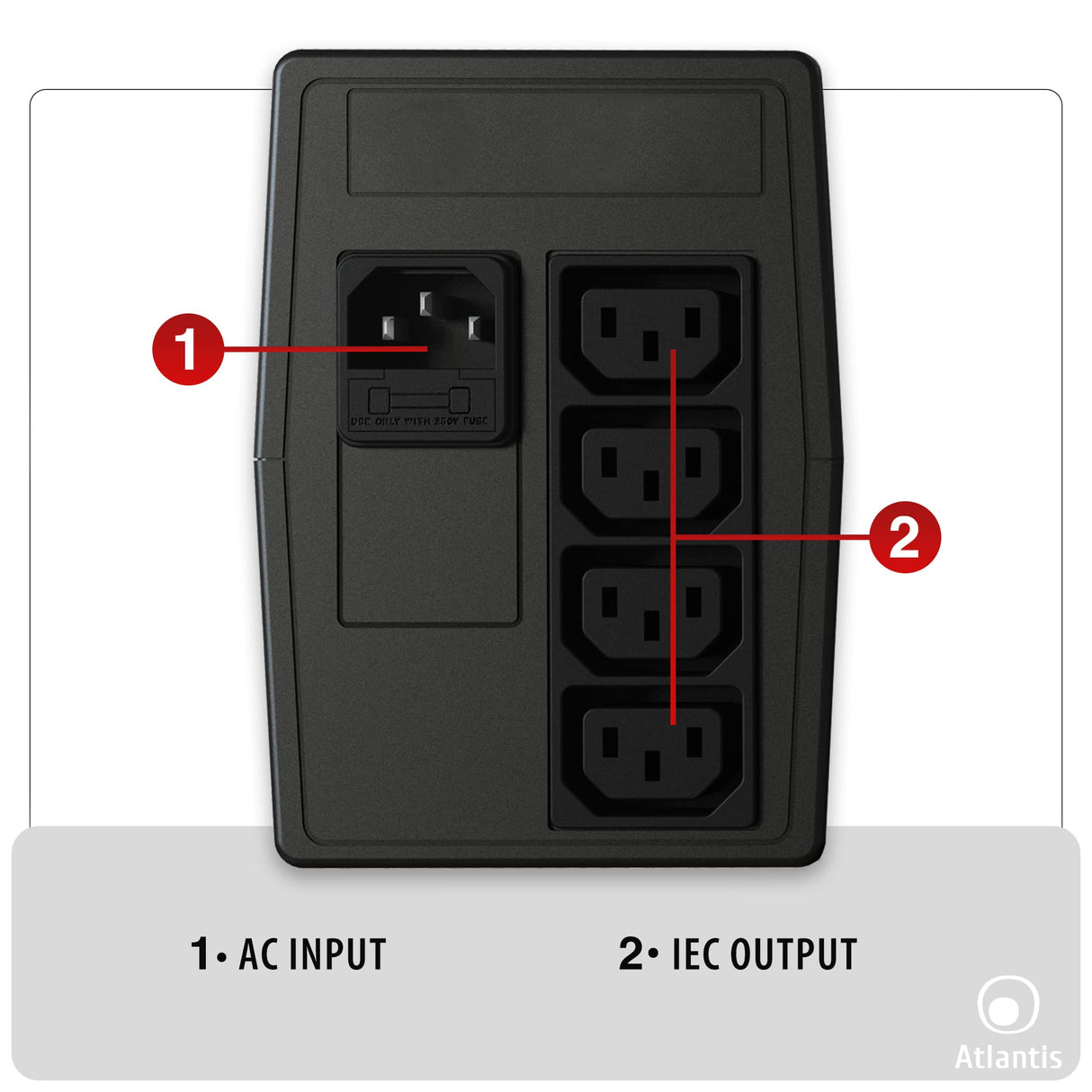 Atlantis Land OnePower PX1100 sistema de alimentación ininterrumpida (UPS) 1100 VA 4 salidas AC - Fuente de alimentación continua (UPS) (1100 VA, 550 W, 162 V, 268 V, 220 V, 220 V)