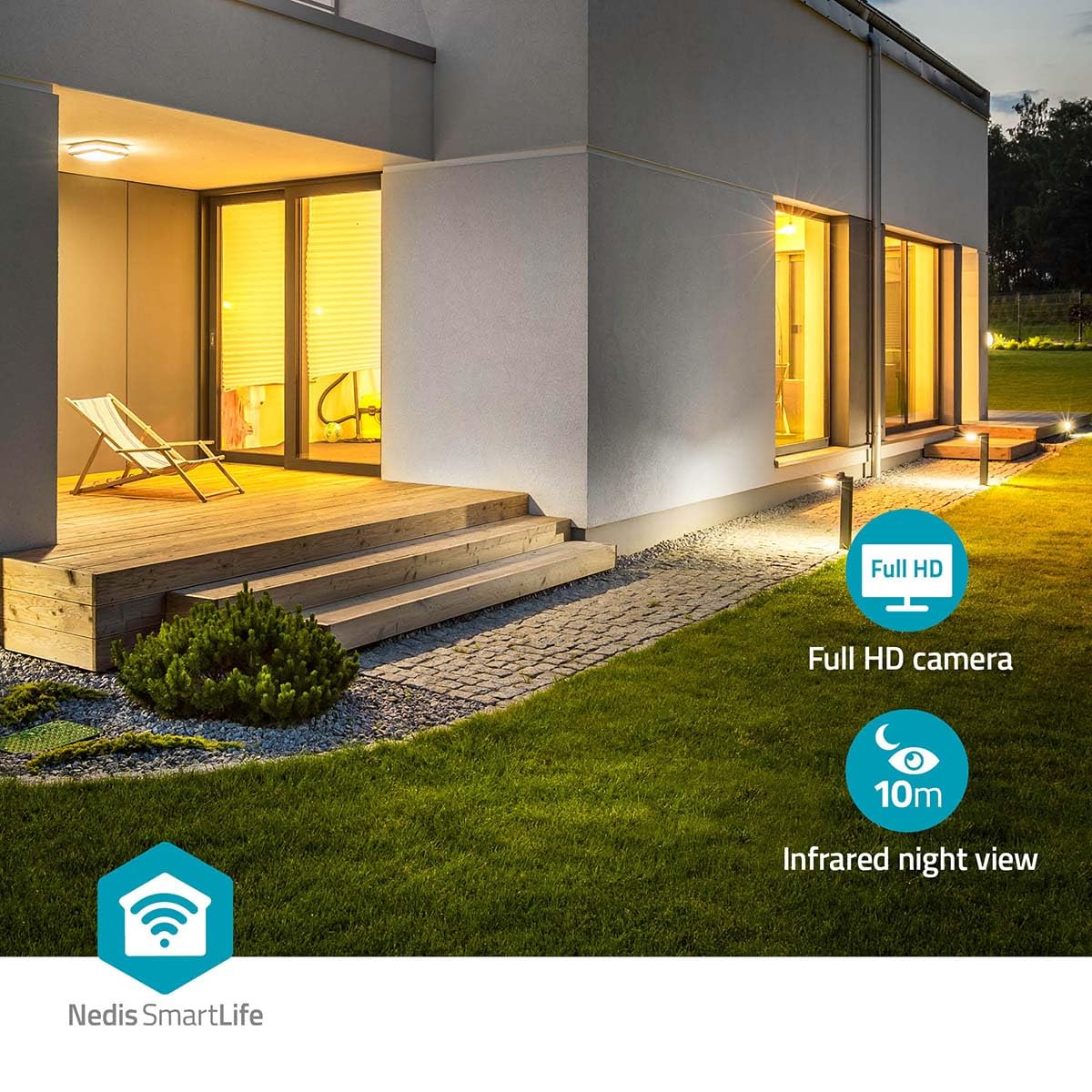 Nedis SmartLife Outdoor Camera | Wi-Fi | Ambient Light | Full HD 1080p | IP65 | Cloud Storage (Optional) / microSD (Not Included) / Onvif | with Motion Sensor | Night Vision | Android™ / iOS