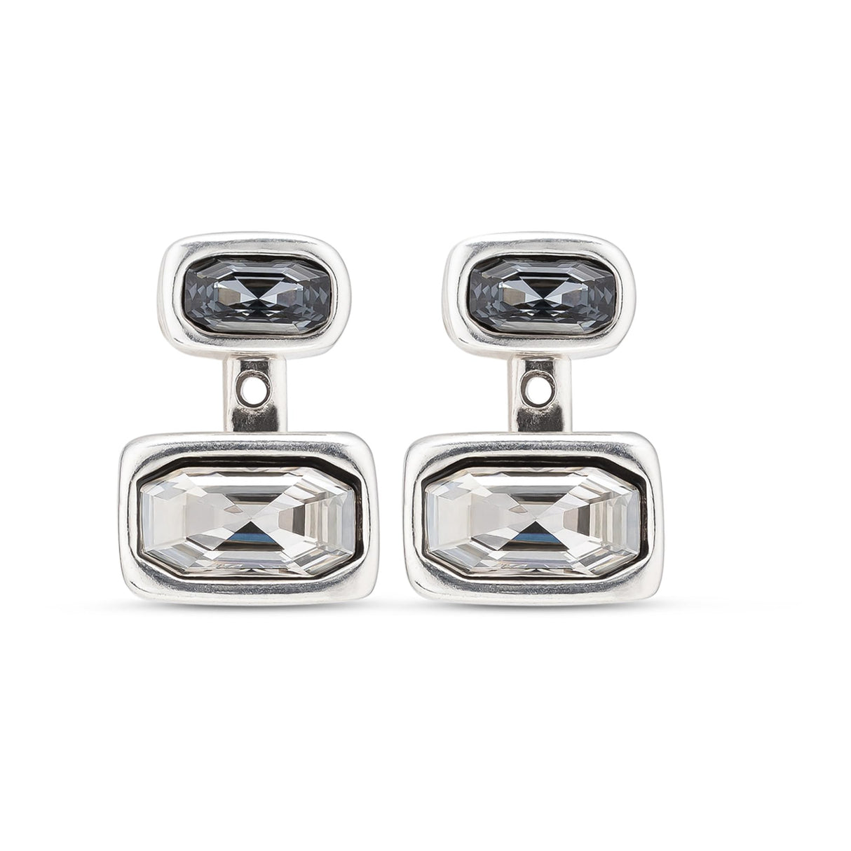 Uno de 50 | Pendientes Multiposición en Aleación de Metales | Baño en Plata de Ley | Cristales Gris y Blanco | Joyería Artesanal