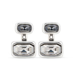Uno de 50 | Pendientes Multiposición en Aleación de Metales | Baño en Plata de Ley | Cristales Gris y Blanco | Joyería Artesanal