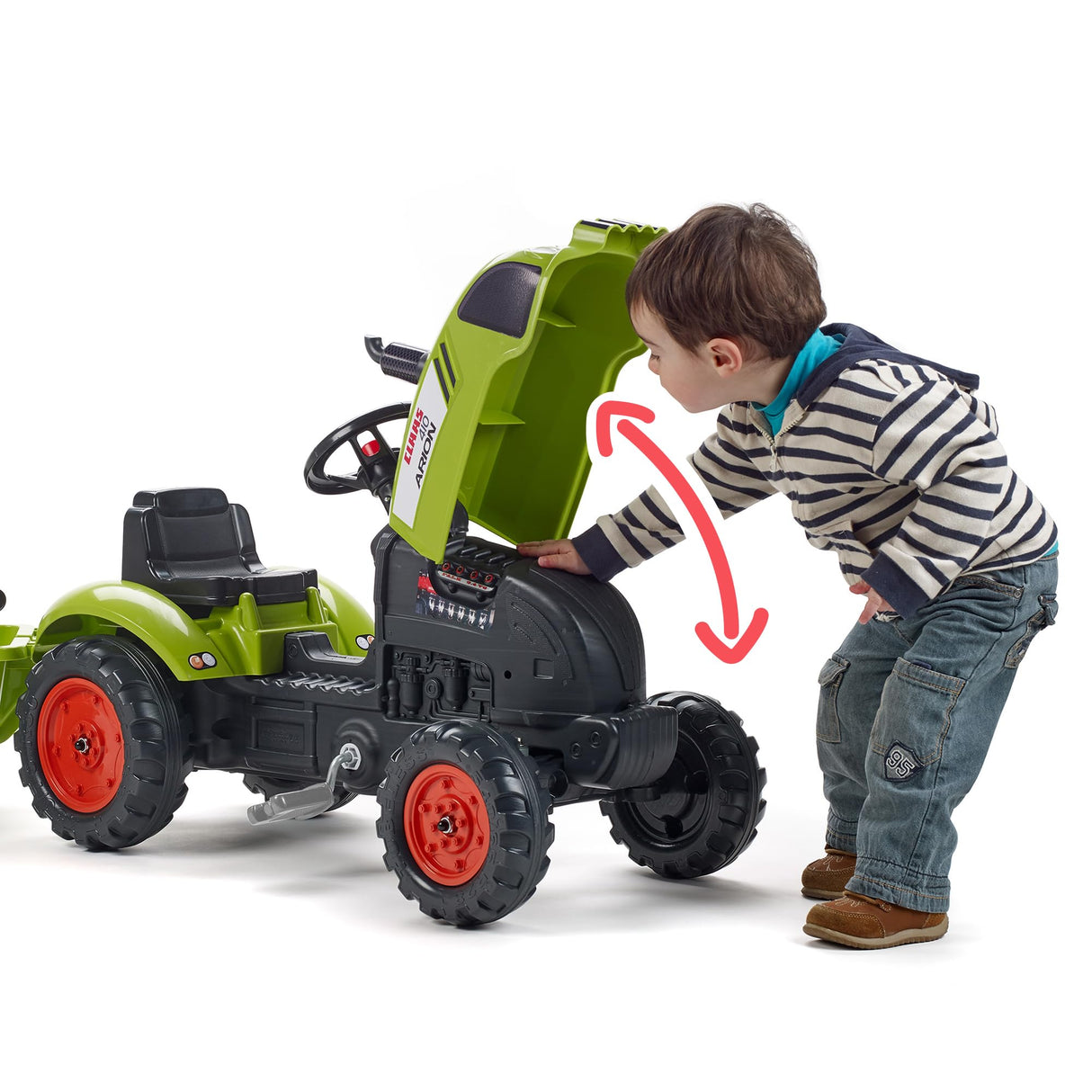 FALK - Tractor a Pedales Claas con Remolque, A Partir de 2 años, Volante con bocina, Verde Caqui (2041C)