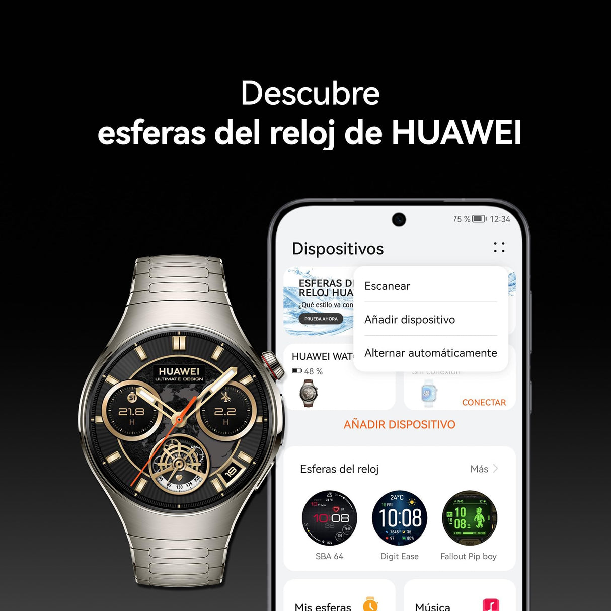 HUAWEI Watch 5, 46mm Smartwatches, Multi-Sensor Revolucionario X-Tap, SpO2 con la Yema del Dedo, Health Glance, Pago NFC, ECG, HRV, eSIM, Android & iOS, Negro