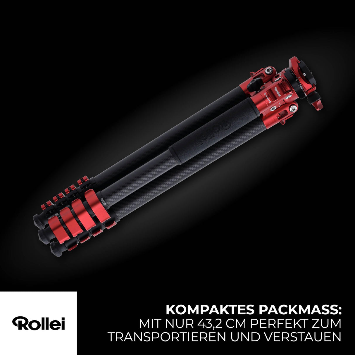 Rollei Easy Traveler - Trípode de Carbono (Capacidad de Carga de 5 kg, Altura de 160 cm, Ultraligero, Compacto, función de Bloqueo)