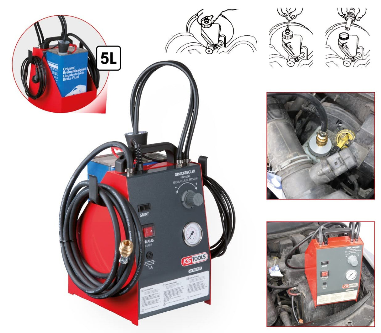 KS Tools 160.0700 Aparato de mantenimiento de frenos KS5, 5 litros