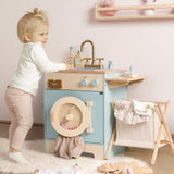 ROBUD Lavadora Infantil de Madera con Cesta de lavandería, Tabla de Planchar, detergente y más, Apta para niños a Partir de 3 años.
