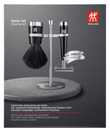 ZWILLING Juego de maquinilla de afeitar con maquinilla de afeitar clásica (3 piezas con brocha de afeitar y soporte, aptas para todas las hojas de afeitar, set de regalo), negro