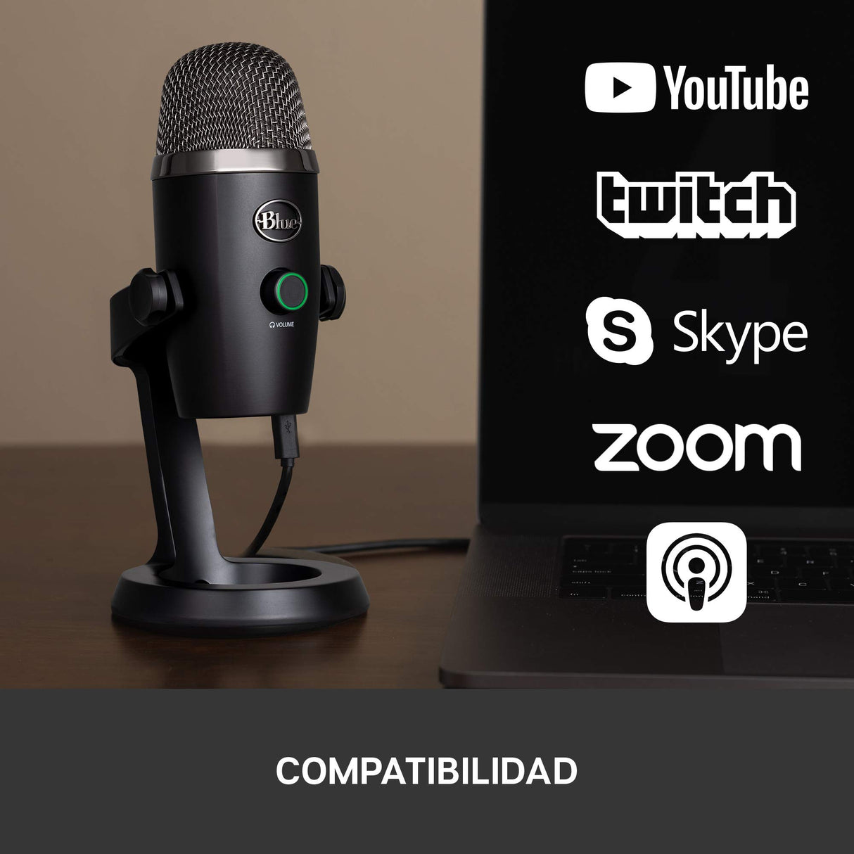 Logitech for Creators Blue Yeti Nano Micrófono de condensador USB Premium, Grabación, Streaming, Gaming, Podcasting, PC, Mac, Efectos Blue VO!CE, Cardioide y Omnidireccional, Sin Latencia - Negro