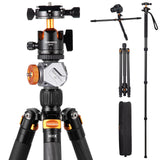 TARION Trípode de Fibra de Carbono para cámara de - 67 Pulgadas trípode Profesional DSLR con Doble rótula panorámica Zapata fría trípode de Viaje para cámaras videocámaras fotografía