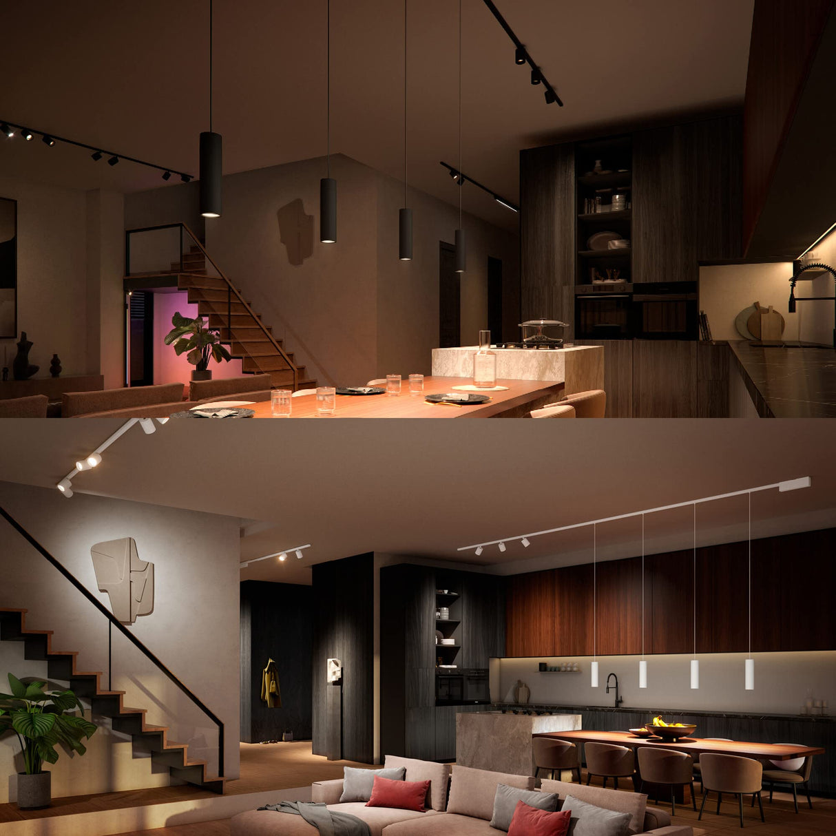Philips Hue - Kit Perifo Iluminación en carril White and Color Ambiance - Set base de pared (blanco) de 200cm con 2 focos y tubo de luz Gradient - Anclajes incluidos
