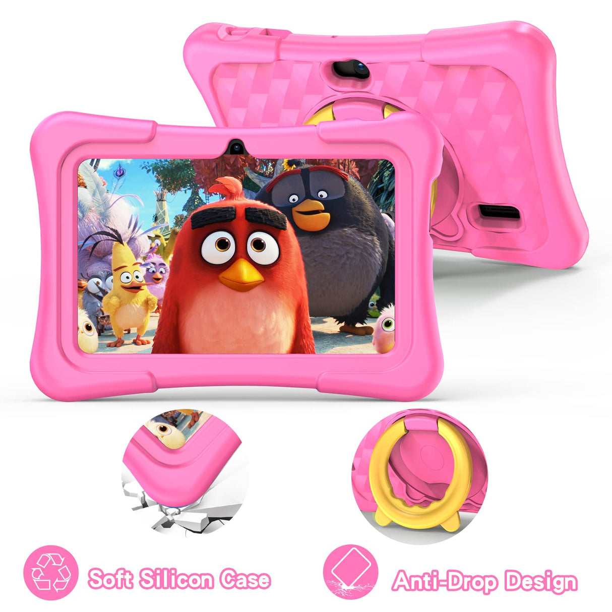 PRITOM Kids Tablet 7 Pulgadas, Android 11, 2GB RAM 32GB ROM, BT, WiFi, cámara Dual, Educativo, Control Parental, Software para niños con Estuche para Tableta para niños, Tipo C, Rosa