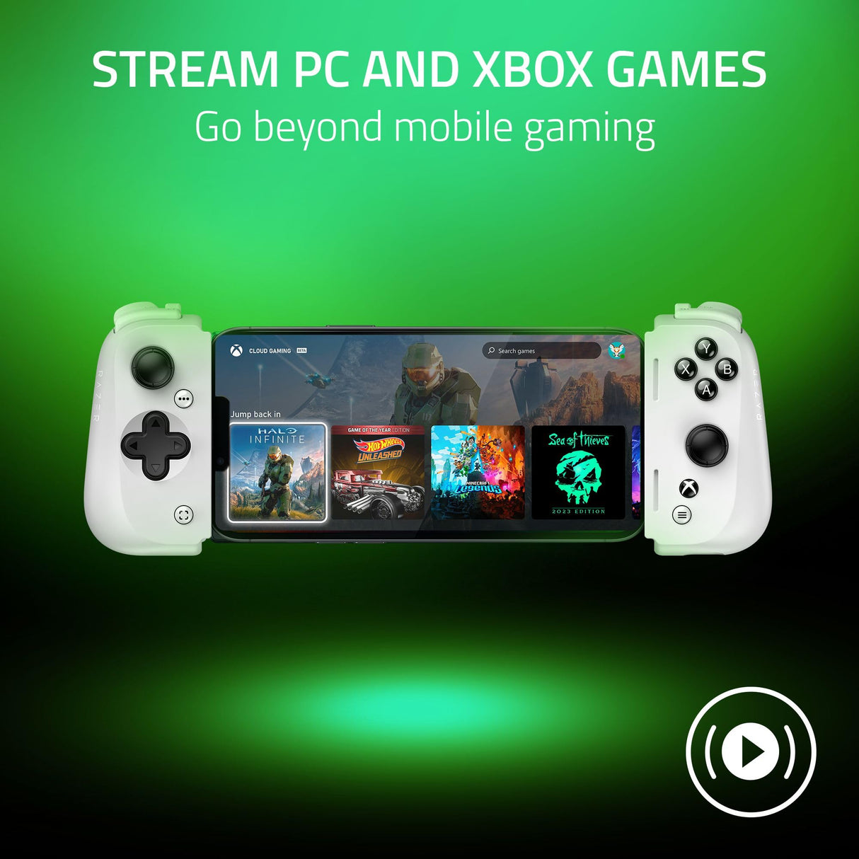 Razer Kishi V2 Mobile Gaming Controller Xbox Edition for iPhone: Console Quality Controls - Universal Fit - Stream PC & Xbox Games - Low Latency - Free Nexus App - 1 Month Xbox Game Pass Incl. - White