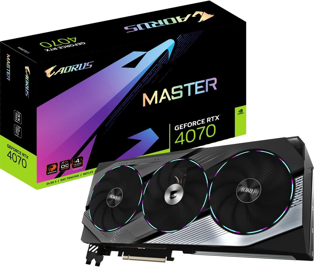 Gigabyte AORUS GeForce RTX 4070 Master - Tarjeta gráfica de 12 GB DDRX6 21 Gbps 192 bits, PCI-E 4.0, Core 2595 MHz, RGB, Soporte Anti-caída, DisplayPort 1.4, HDMI 2.1a, NVIDIA DLSS 3