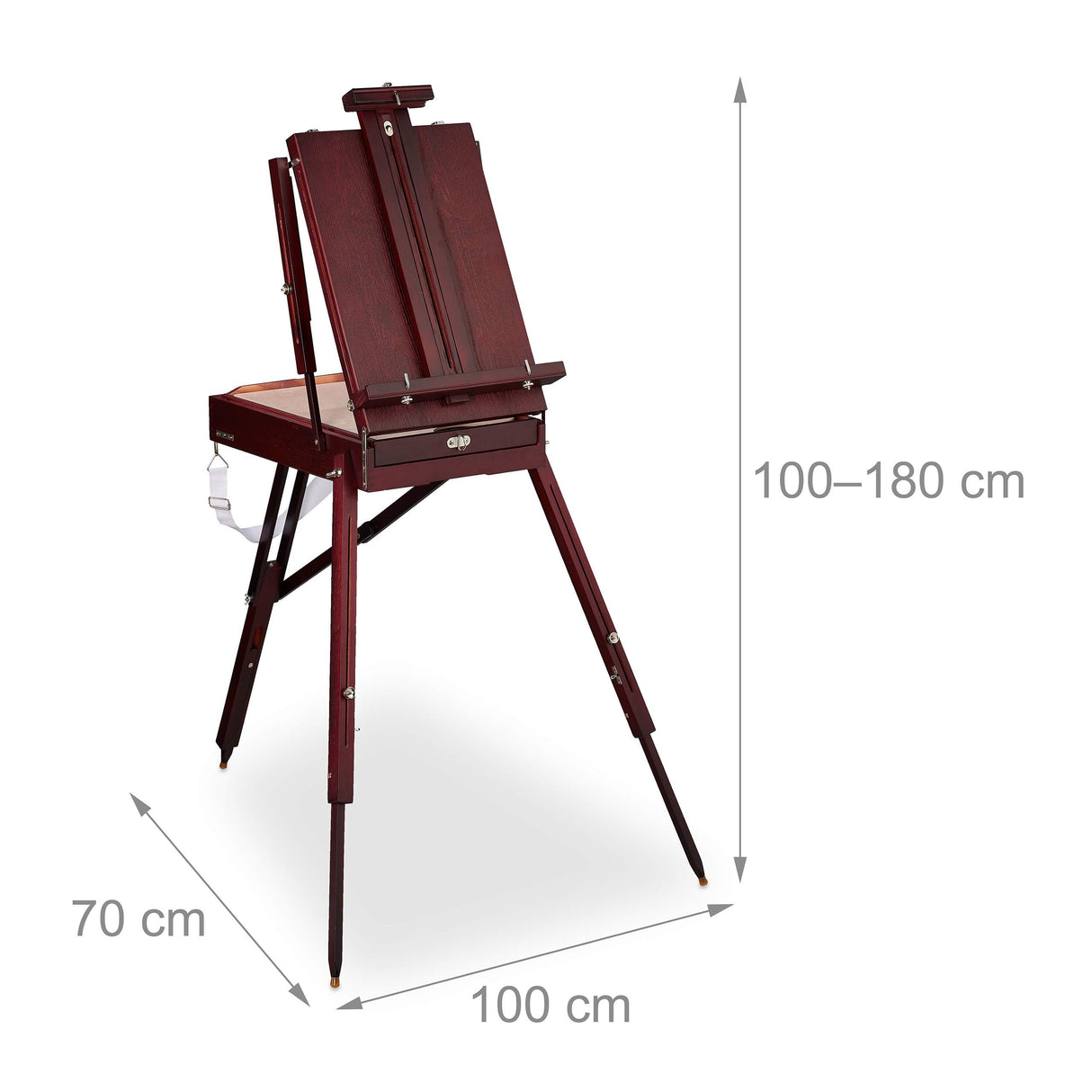 Relaxdays Caballete Portátil de Madera, 35 Piezas, Set de Pinceles, Paleta, Lienzo, Acuarela, Óleo y Acrílico, Marrón, Aluminio, 180 x 100 x 70 cm