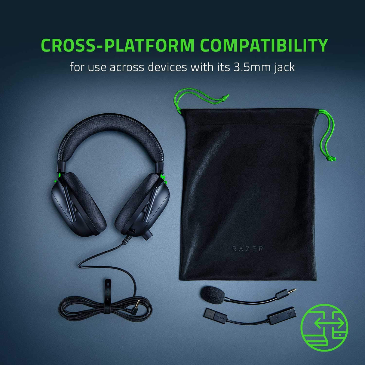 Razer BlackShark V2 Gaming Headset: THX 7.1 Spatial Surround Sound,50 mm Driver, Micrófono Desmontable, PC, PS4, PS5, Switch, Xbox One, Xbox Series X & S, Mobile,3.5 mm Audio Jack & USB DAC,Negro