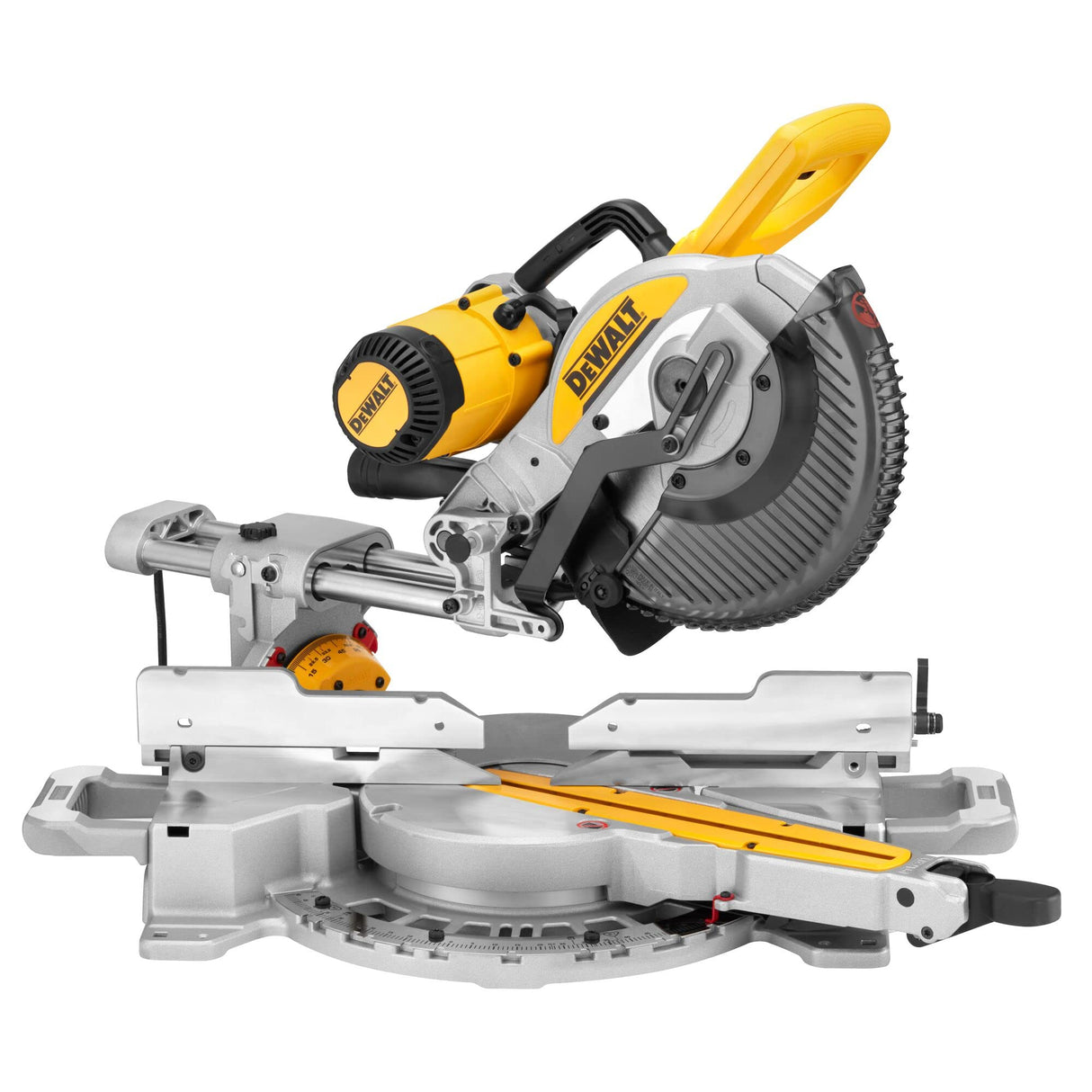 DEWALT Sierra de panel DWS727 de 1650 W (250 mm, con limitador de profundidad de corte, inclinación y ángulo de inglete infinitamente ajustable, pantalla de línea de corte (XPS), incluye hoja de