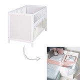 roba Cuna Colecho 60 x 120 cm, 2en1, Convertible en Cama de Bebé Independiente, Ajustable en Altura, 5 Barrotes Desmontables, Madera Blanca