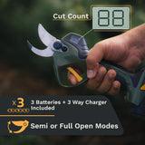 Alpen Wildhorn 32 - Kit de poda electrónica con batería de iones de litio inalámbrica, 12 horas de autonomía, 3 baterías, carga simultánea de 3 vías, cabezal de corte Felco fabricado en Suiza, estuche