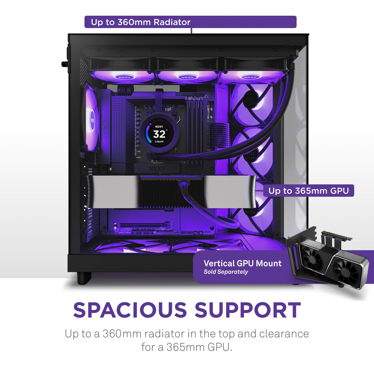 NZXT H6 Flow RGB Caja PC Gaming ATX | Mid-Tower de Cámara Dual Compacta| | Incluye 3 Ventiladores de 120 mm RGB | Paneles de Cristal Panorámicos | Color Negro | CC-H61FB-R1
