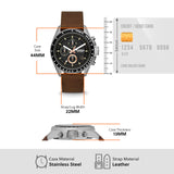 Fossil Reloj para Hombre Decker, movimiento Cronógrafo Cuarzo, 44mm Plata / Acero Caja de acero con correa de piel, CH2885