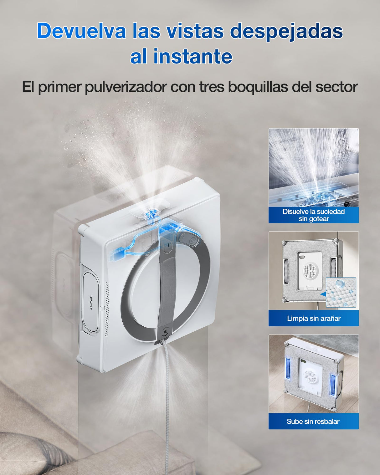 ECOVACS Winbot W2 Pro Omni Robot limpiacristales, con estación multifunción, Carga Durante el Funcionamiento, pulverizador de Agua de Triple Boquilla, protección de 12 Niveles