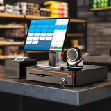 Tera Cajón Portamonedas Automático 16 Pulgadas para POS: 5 Compartimentos para Billetes, 8 para Monedas, Bandeja Extraíble, Cerradura con Llave, Microinterruptor, Negro para Tienda y Caja 405R