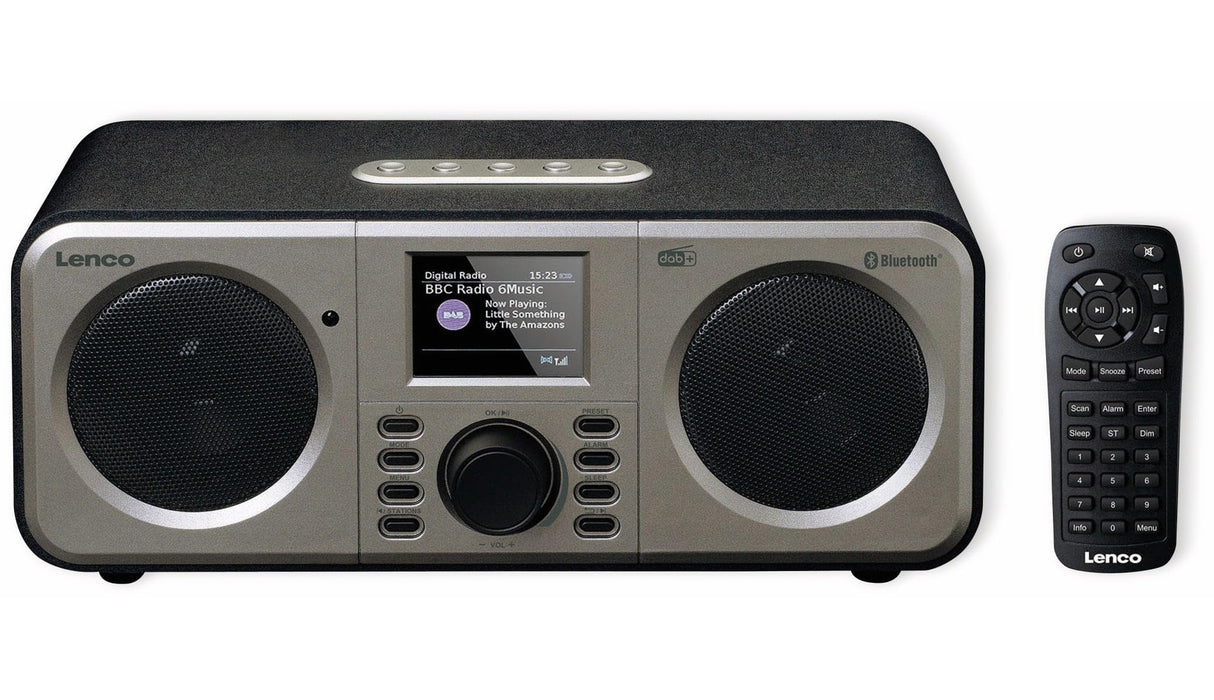 Lenco DAR-030 - Radio Dab+ - Bluetooth V.5 - Receptor Dab+ y FM - 10 emisoras - 2 x 3 W RMS - Mando a Distancia - Función de Alarma - Negro
