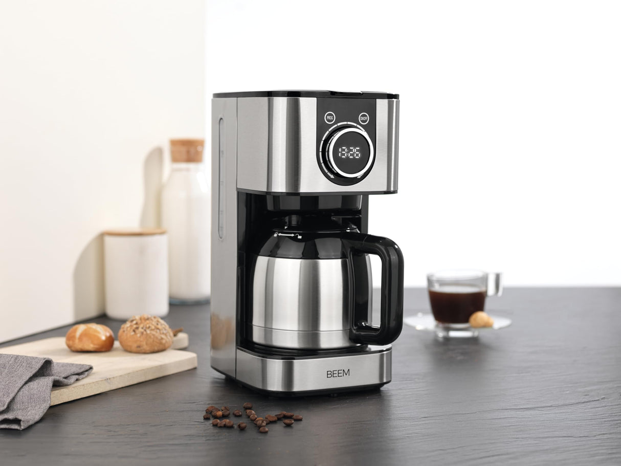 BEEM FRESH-AROMA-SWITCH Cafetera de filtro - Thermo | Acero inoxidable | Jarra térmica de 1 l | Elegante rueda de control | Temporizador de 24 horas | 800 W | Para 4-8 tazas