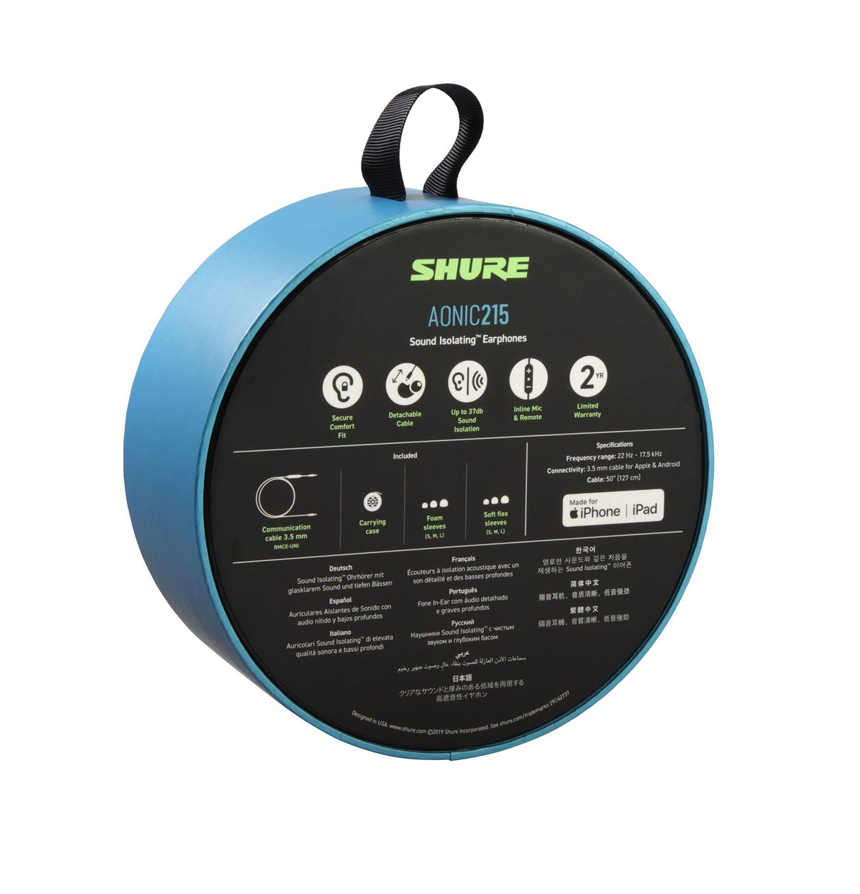 Shure AONIC 215 Auriculares de Aislamiento de Sonido con Cable, Controlador único, Ajuste Interno, Compatible con Dispositivos Apple y Android - Clear