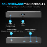 SABRENT Thunderbolt 4 Hub con Carga de 60W para portátiles, USB-C Dock, admite 2X monitores 4K 60Hz o 1x Monitor 4K 144Hz, 5K/6K/8K@60Hz (DSC),Cable TB4 Certificado de 15,7" Incluido (HB-TBT4)