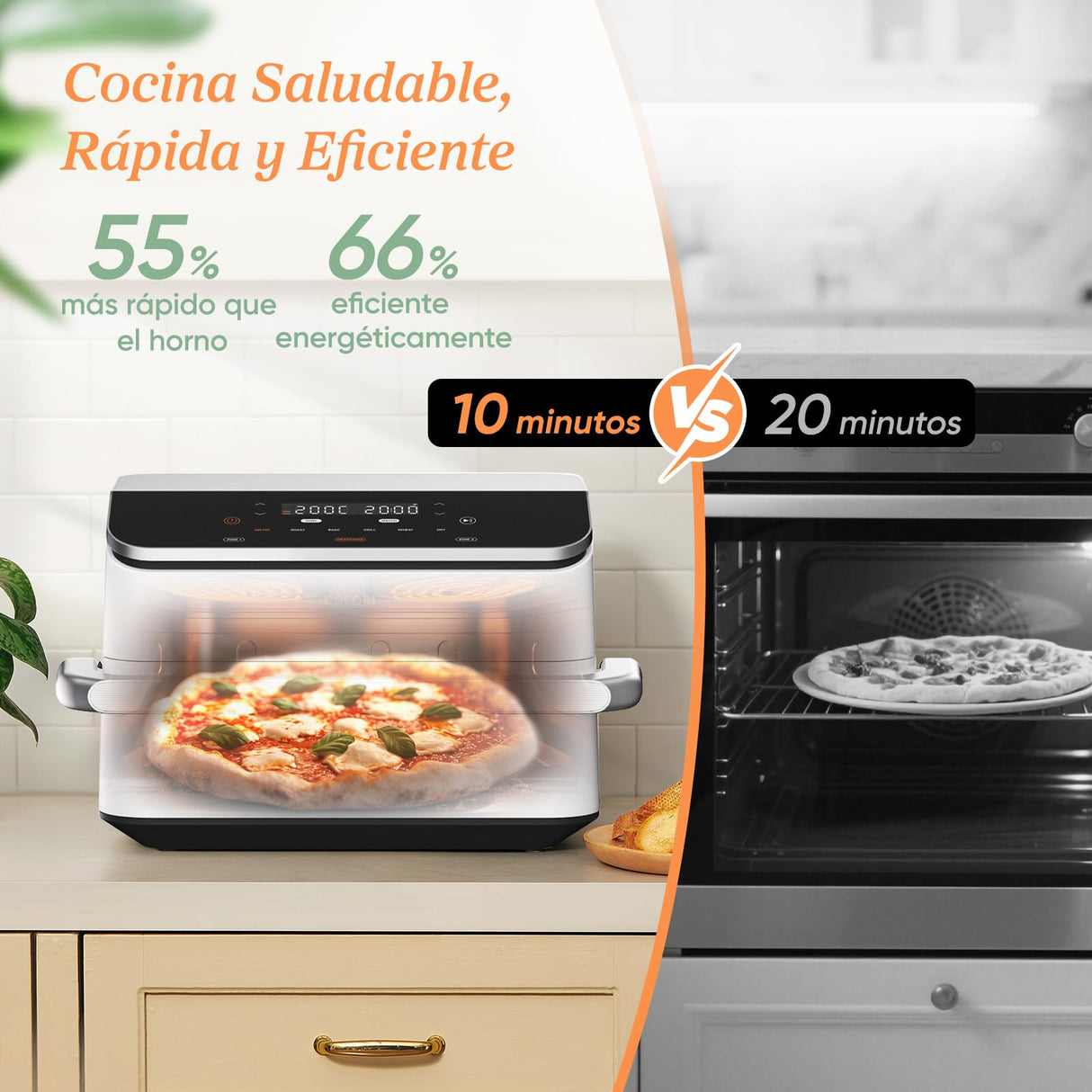 Cosori Freidora de Aire Grande-True Acero Inox-4 Resistencias Dual Blaze TwinFry 10 L-Flexible Doble Cesta Air Fryer 2800 W- Smart WIFI Control– 66 % Eficiencia Energética-6 en 1-Máx 10 Personas