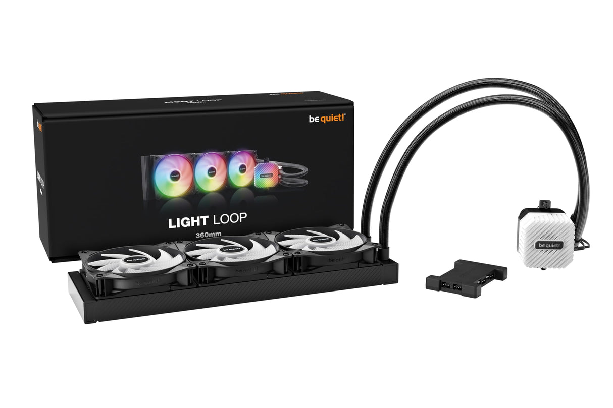 be quiet! Light Loop 360 mm Black CPU refrigerador con agua para sistemas muyoverclockeados, elegante bloque de refrigeración ARGB, 3 ventiladores Light WingsLX PWM high-speed, con ARGB-PWM-Hub
