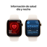 Apple Watch Series 10 GPS + Cellular Smartwatch con Caja de Titanio Oro de 42 mm y Correa Deportiva Blanco Estrella - Talla M/L. Monitor de entreno, App ECG, Pantalla Retina Siempre Activa
