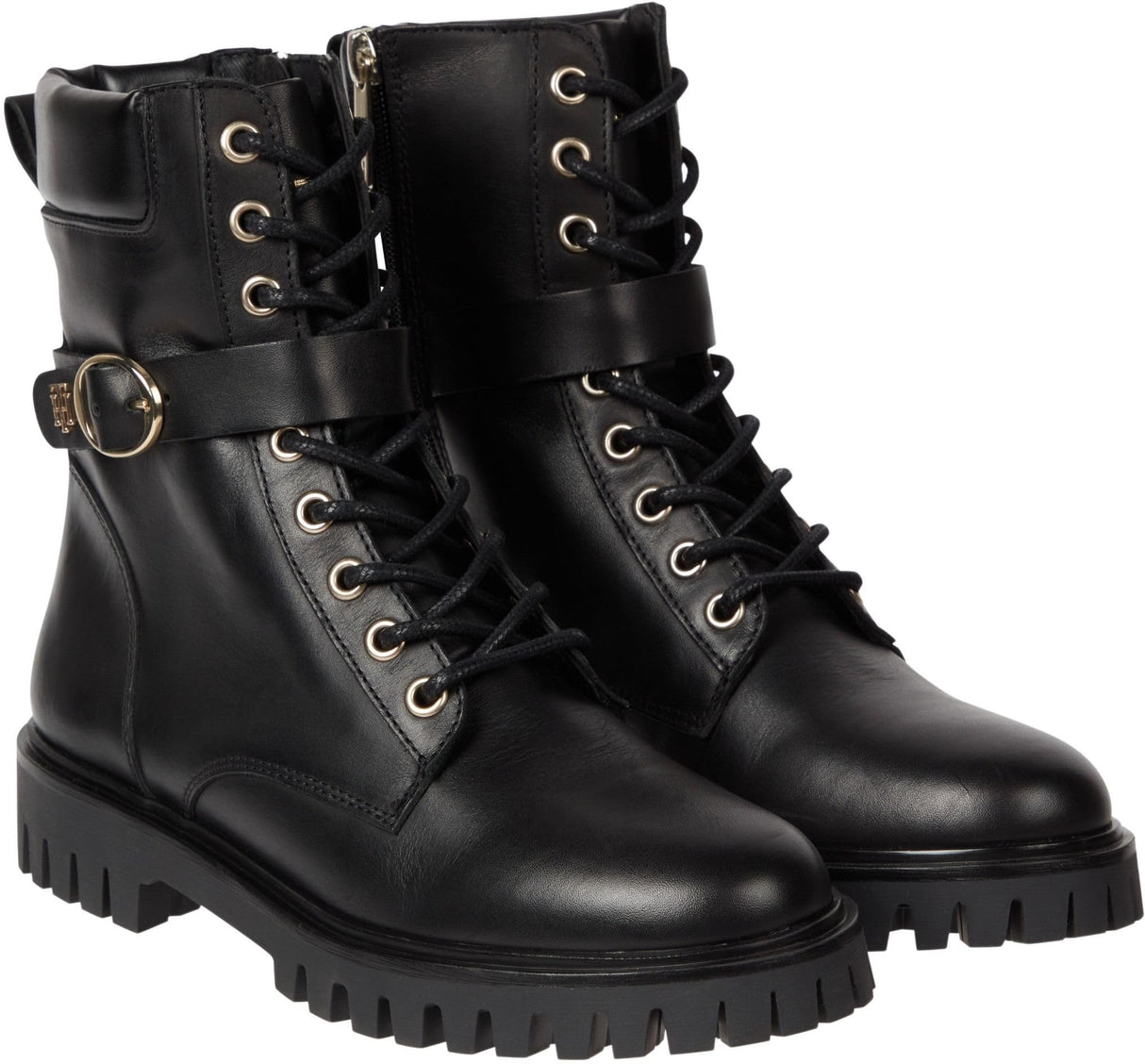 Tommy Hilfiger Mujer Botines de caña baja Buckle Lace Up Botas, Negro (Black), 37 EU
