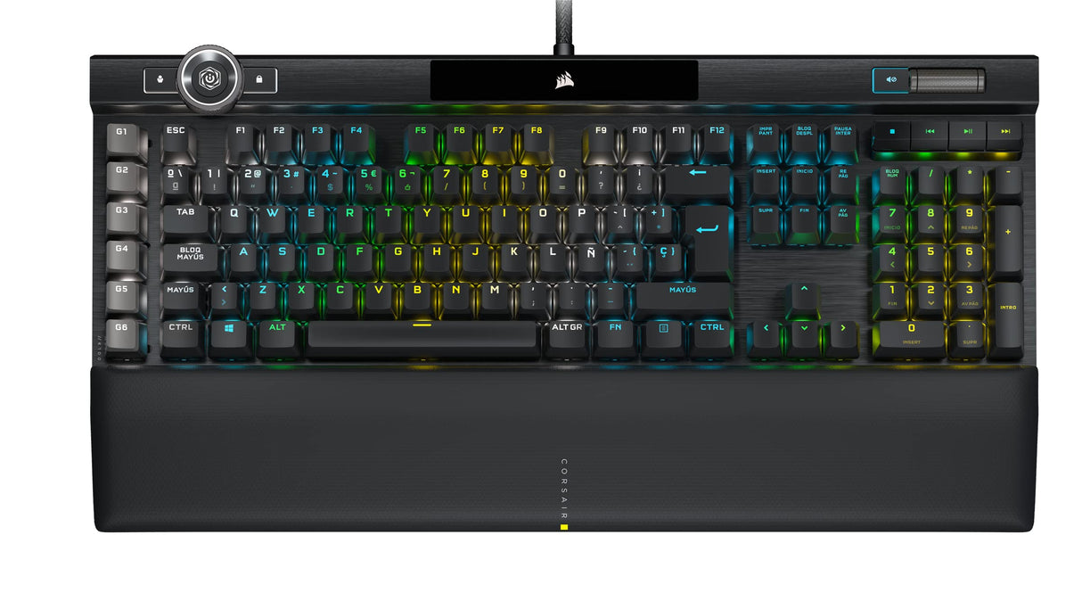 Corsair K100 RGB Teclado óptico-mecánico para juegos (Interruptores CORSAIR OPX RGB, Reposamuñecas magnético y extraíble de polipiel, Teclas de policarbonato) Negro