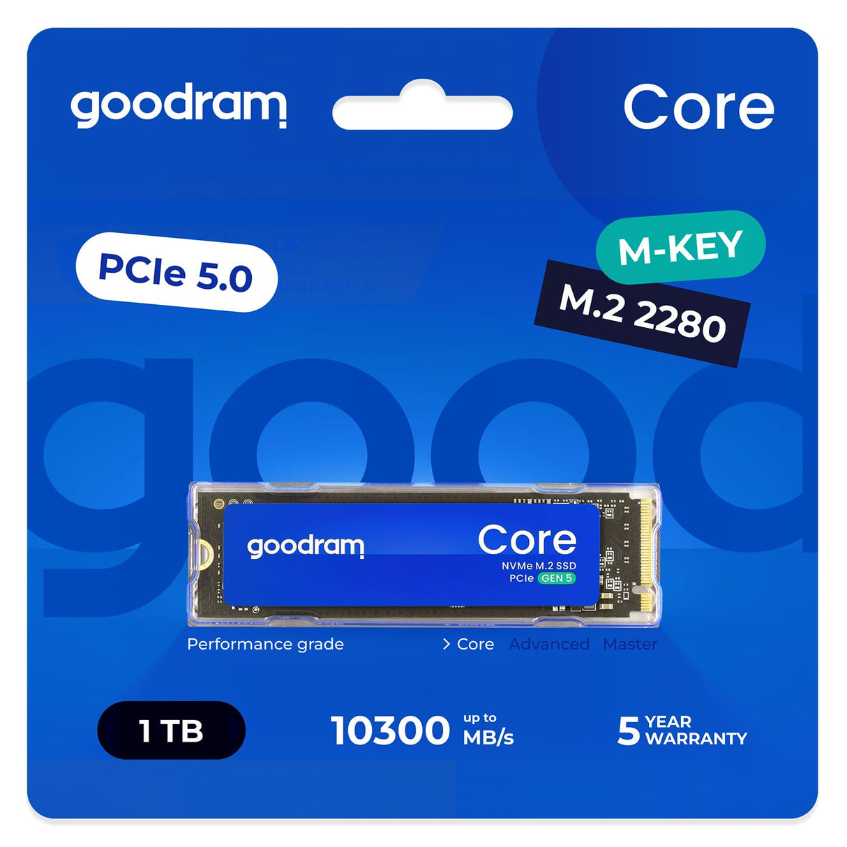 GoodRam - SSD 1000 GB - SSD Interno - Almacenamiento de Datos - Unidad SSD Interna para Ordenadores y Portátiles, PCIe 5.0x4, Lectura 10 200 MB/s, Transferencia máx. 8400 MB/s, Core Azul