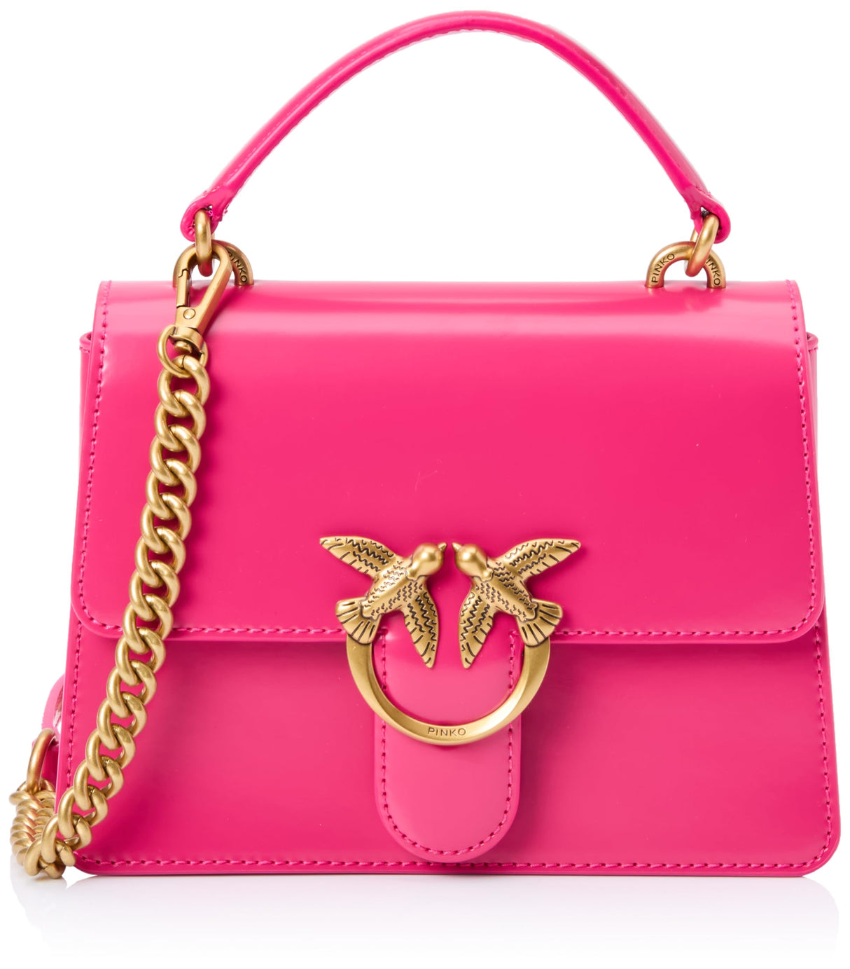 Pinko Love One Top Handle Mini Light Piel cepillada Brillante, Bolsa para Mujer, N17q Antique Gold
