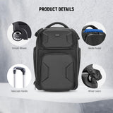 NEEWER 2 en 1 Mochila con Ruedas para Cámara con Divisor Prueba de Golpe,Asa Retráctil, Cinturilla, Funda para Lluvia, Mochila de Mano para Cámara, Trípode, Flash, Lente, Portátil, Color Negro, PB027