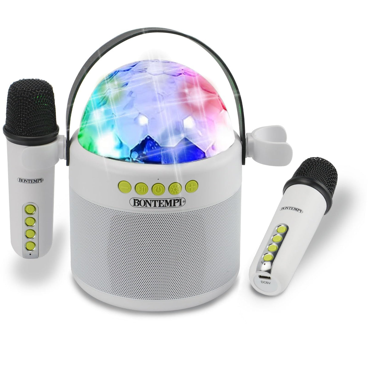 Bontempi | Altavoz Inalámbrico con Doble Micrófono y Luces LED de Discoteca, 18,5x17x12 cm