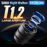 SIRUI Night Walker 24mm Lente de Cine con Enfoque Manual, Lente de Gran Apertura T1.2 con Montura S35 para X Montura Cameras, para X-H2/H2S, XT-4, XT-3,X-S10, X-S20 (MS24X-G, X Montura, Gris)