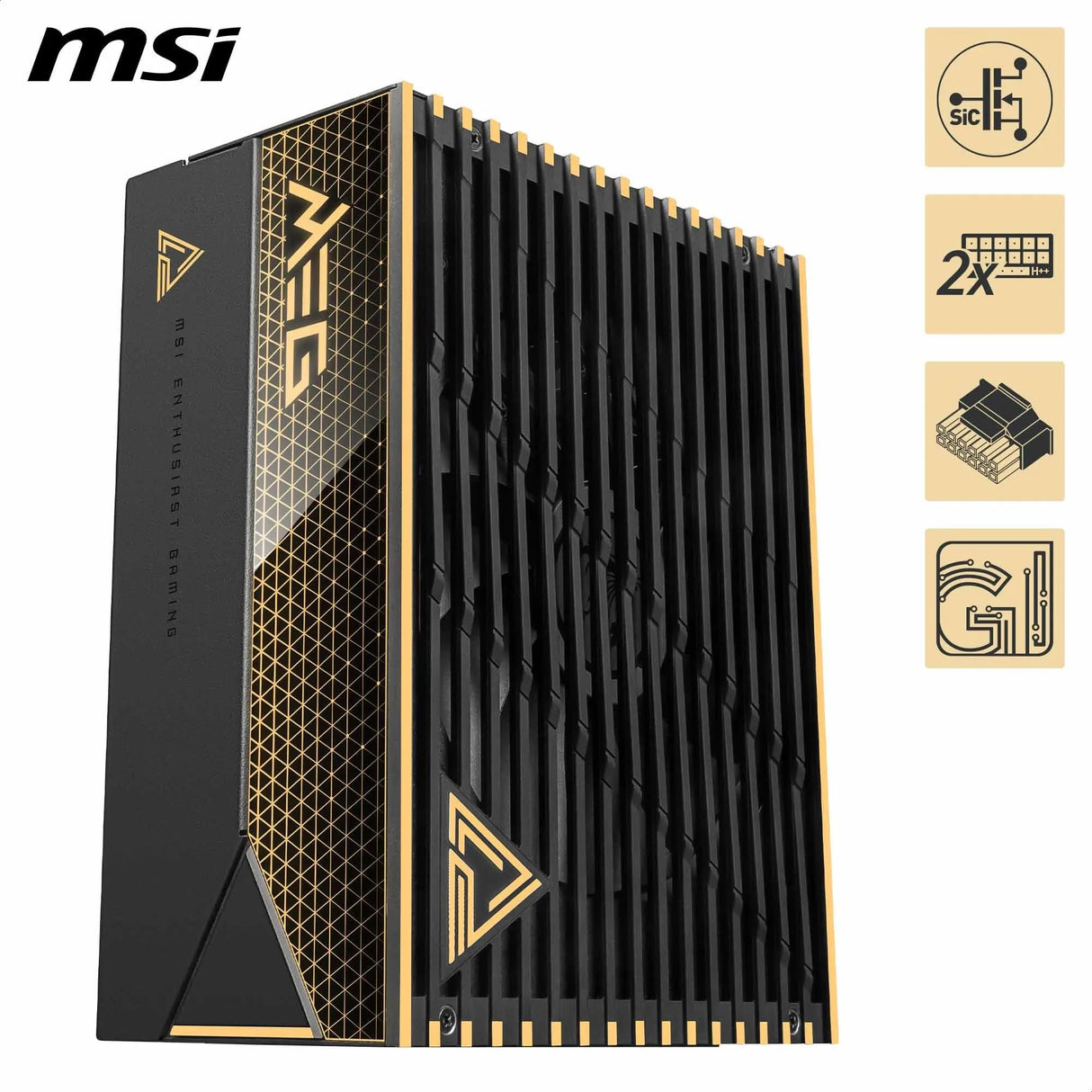 MSI Meg Ai1600T PCIE5 - Fuente de alimentación, 1600W, 80 Plus Titanium, ATX 3.1, PCIe 5.1 GPU Support, Dual-Native 12V-2x6, Cables con Conectores Dual-Color 12V-2x6, ATX PSU, Cable Trenzado