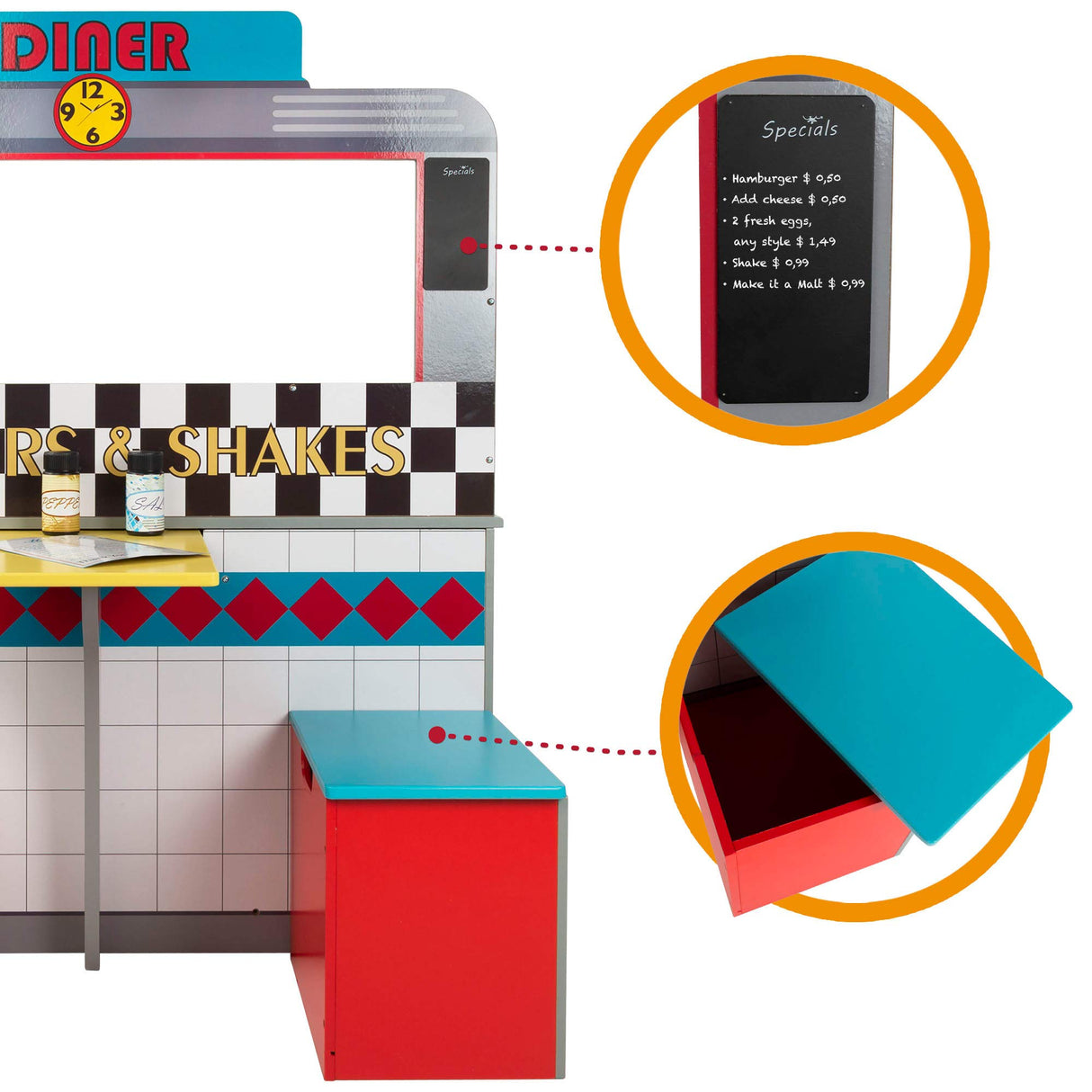 WOOMAX Cocina de Juguete con luz y Sonido, Cocinita de Madera Infantil, Bar Retro, Medidas 90,2x58,4x104,1cm, Juguete para niños y niñas (85287)