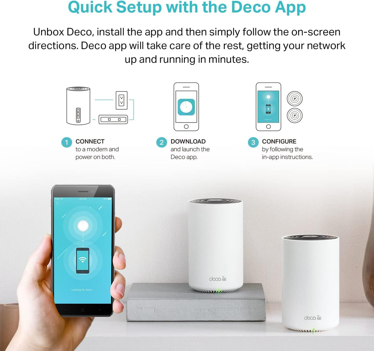 TP-Link Deco XE75 WiFi AI Mesh AXE5400 Mbps, WiFi 6E, 6GHz, Triple Banda Real, Cobertura WiFi de 510㎡, 3 x Puerto Gigabit, Fácil Instalación, hasta 200 Dispositivos, Protección HomeShield