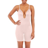Spanx shape Suit Your Fancy Plunge Low-Back Mid-Thigh Bodysuit - Comfortable One Piece - Medium Compression - Seamless,CHAMPAGNE BEIGE,L