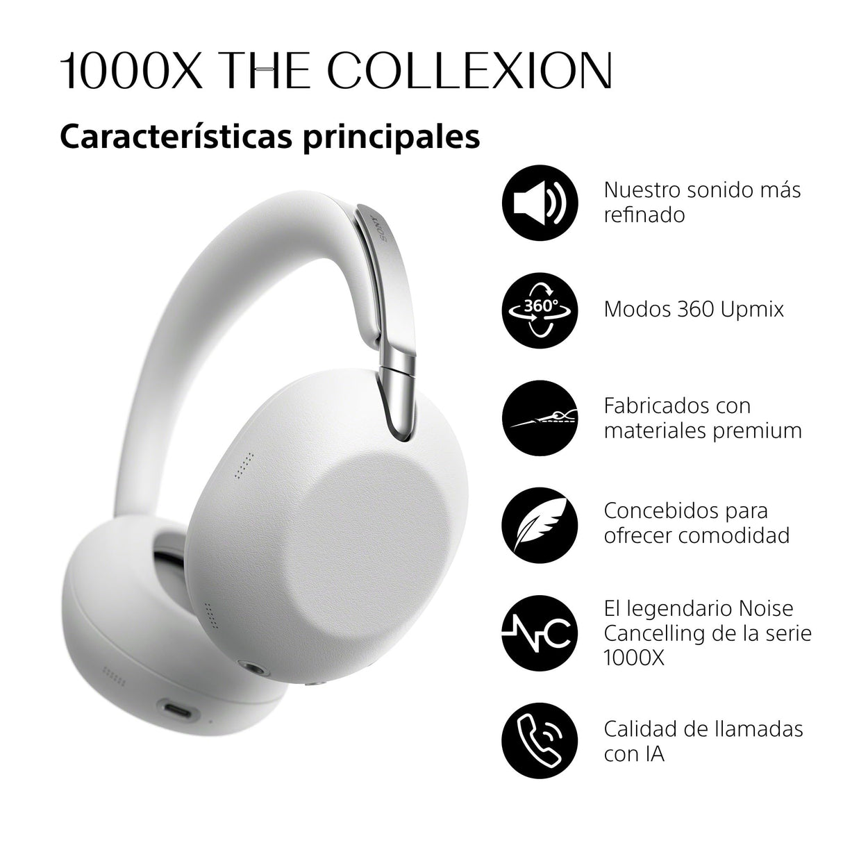 Sony 1000X The COLLEXION Auriculares de Lujo Bluetooth inalámbricos, con Noise Cancelling Premium, Sonido Hi-Res Estudio; 360 Spatial Audio; Estuche Resistente; Platino, Nuevo Modelo