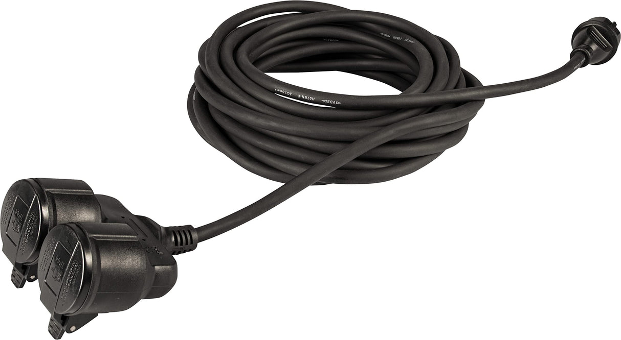 Meister Cable alargador de Goma con Doble Acoplamiento, 25 m, para Exterior (IP44), Conector Schuko, Color Negro