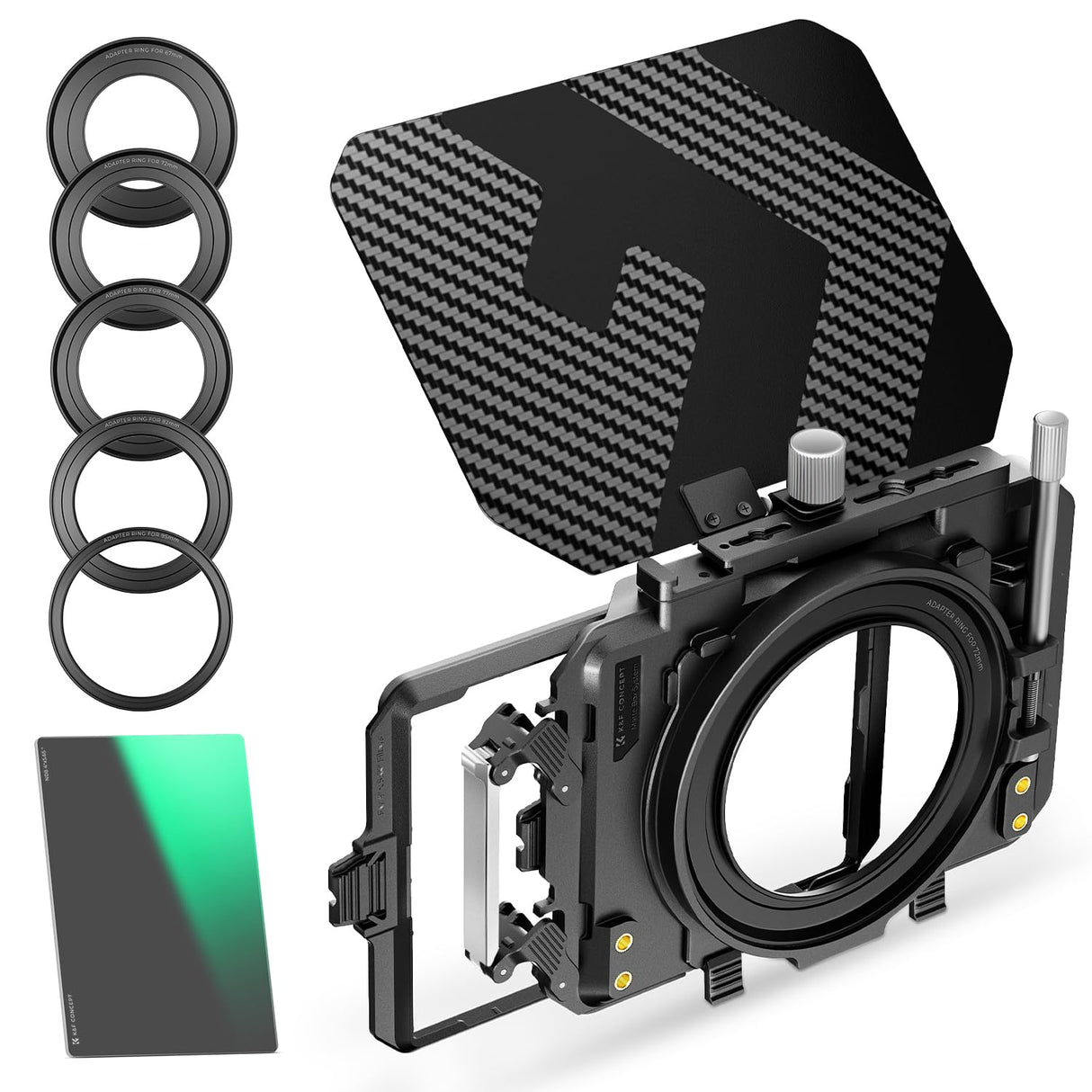 K&F CONCEPT Mini Matte Box con ND8 Cine Filtro 4" x 5,65", con 2 Bandejas de Filtro de 4" x 5,65" para Cámaras DSLR Mirrorless con 5 Adaptadores de Anillo Circular (67/72/77/82/95mm)