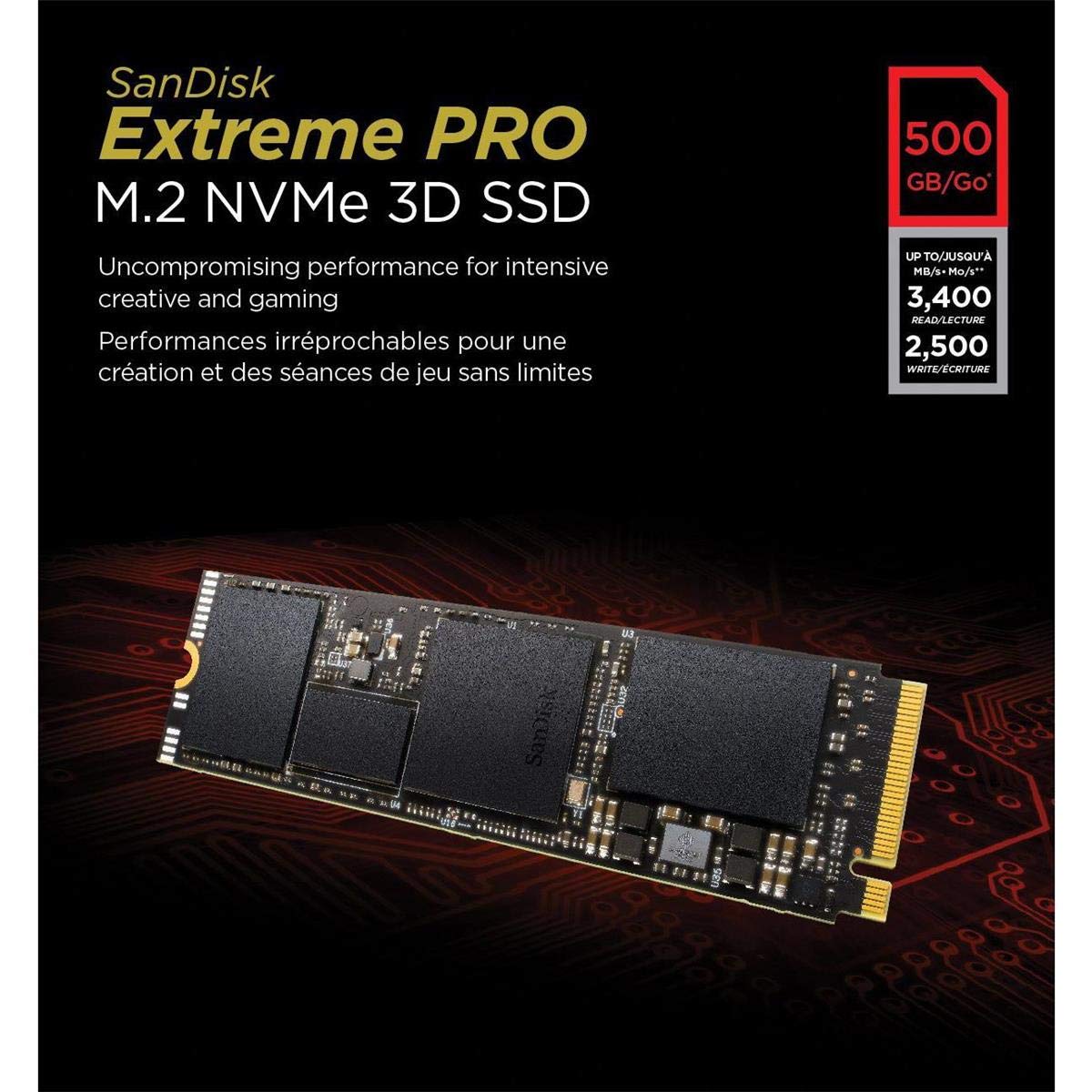 SanDisk Extreme Pro 500 GB M.2 NVMe 3D SSD, Negro (SDSSDXPM2-500G-G25)