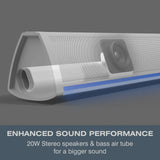 Audible Fidelity Barra de Sonido TV con Bluetooth, Soundbar para Television, Videojuegos, Música, Barras de Sonido Altavoces para TV Home Cinema, Oficina y PC con Mando a Distancia (Blanco)